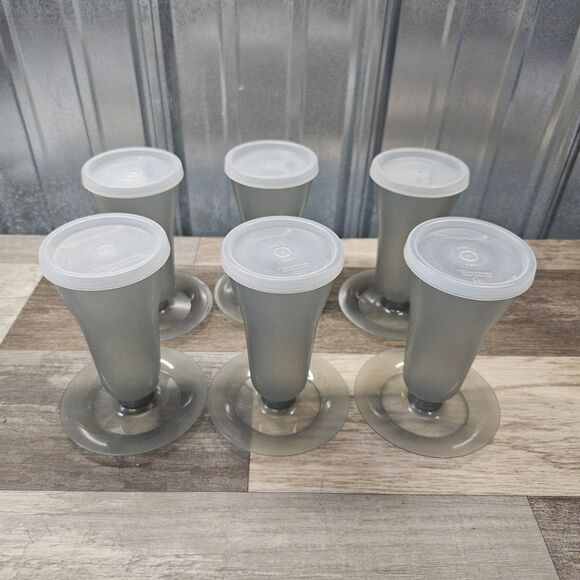 Tupperware Tall Parfait Dessert Cups with Lids Vintage 754-3 SET OF 6 Smoky Gray - Picture 1 of 5